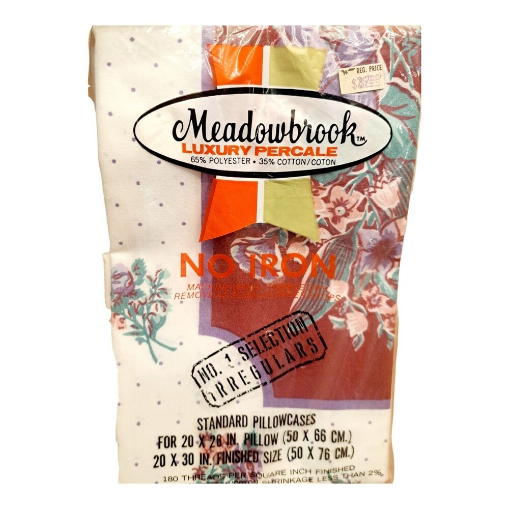 Vintage Meadowbrook Luxury Percale Purple‎ Floral Pillowcases No Iron  NOS